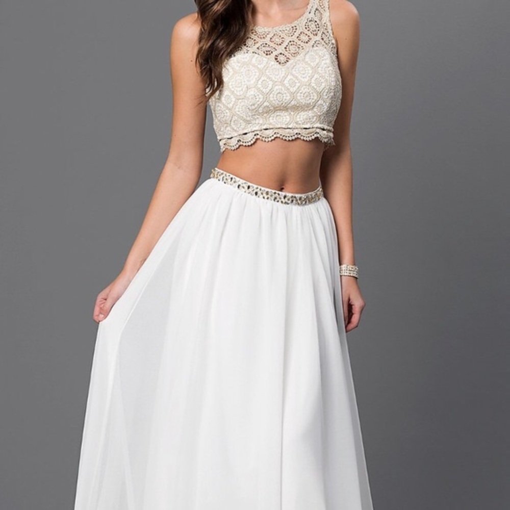 White and Gold Two-Piece Prom Dress